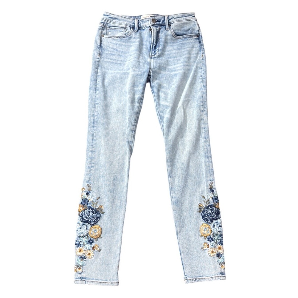 Driftwood Jackie High Rise Floral Embroidered Skinny Jeans Light Wash W27 zz19